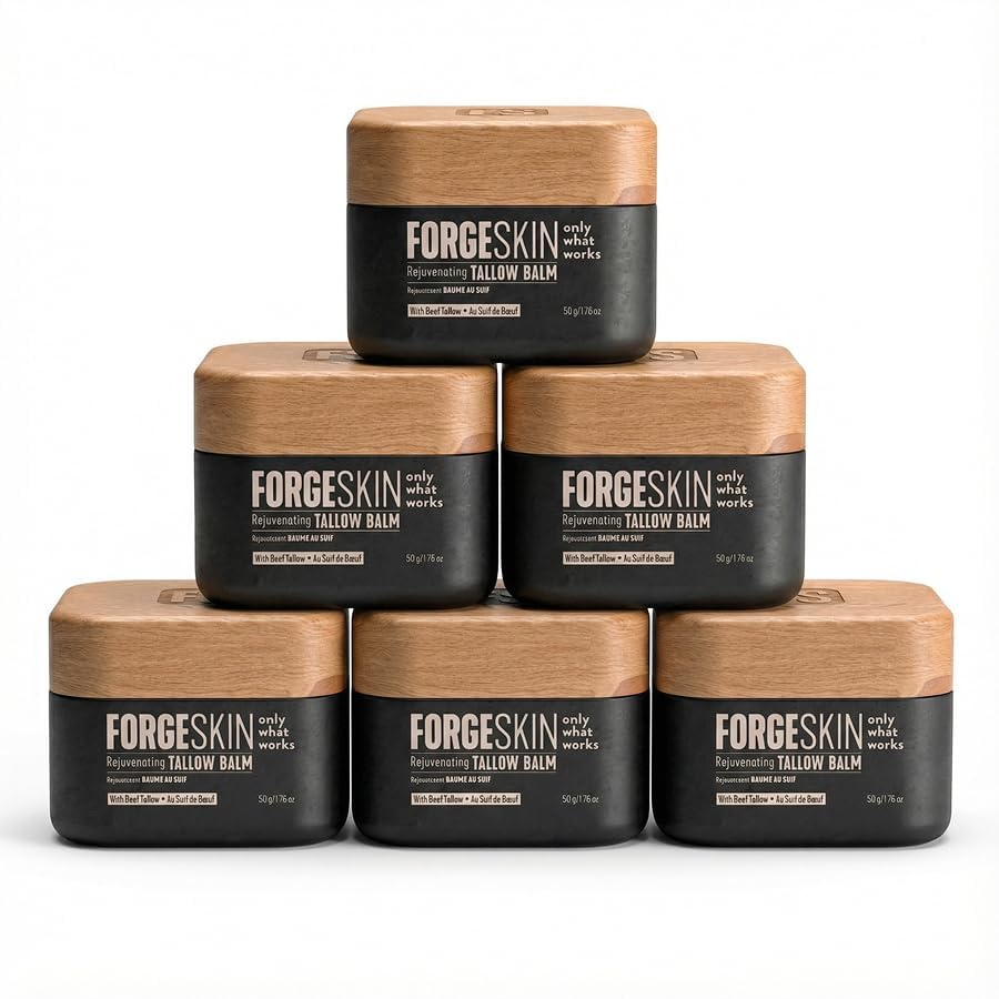 Forge Skin front tin showing product branding and compact travel size benefit