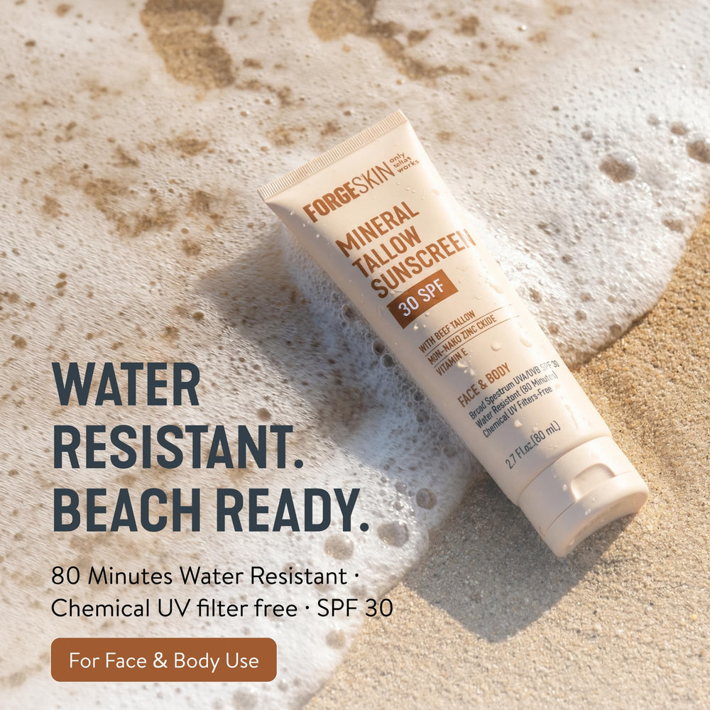 Forge Skin label close-up showing 22% non-nano zinc oxide ingredient