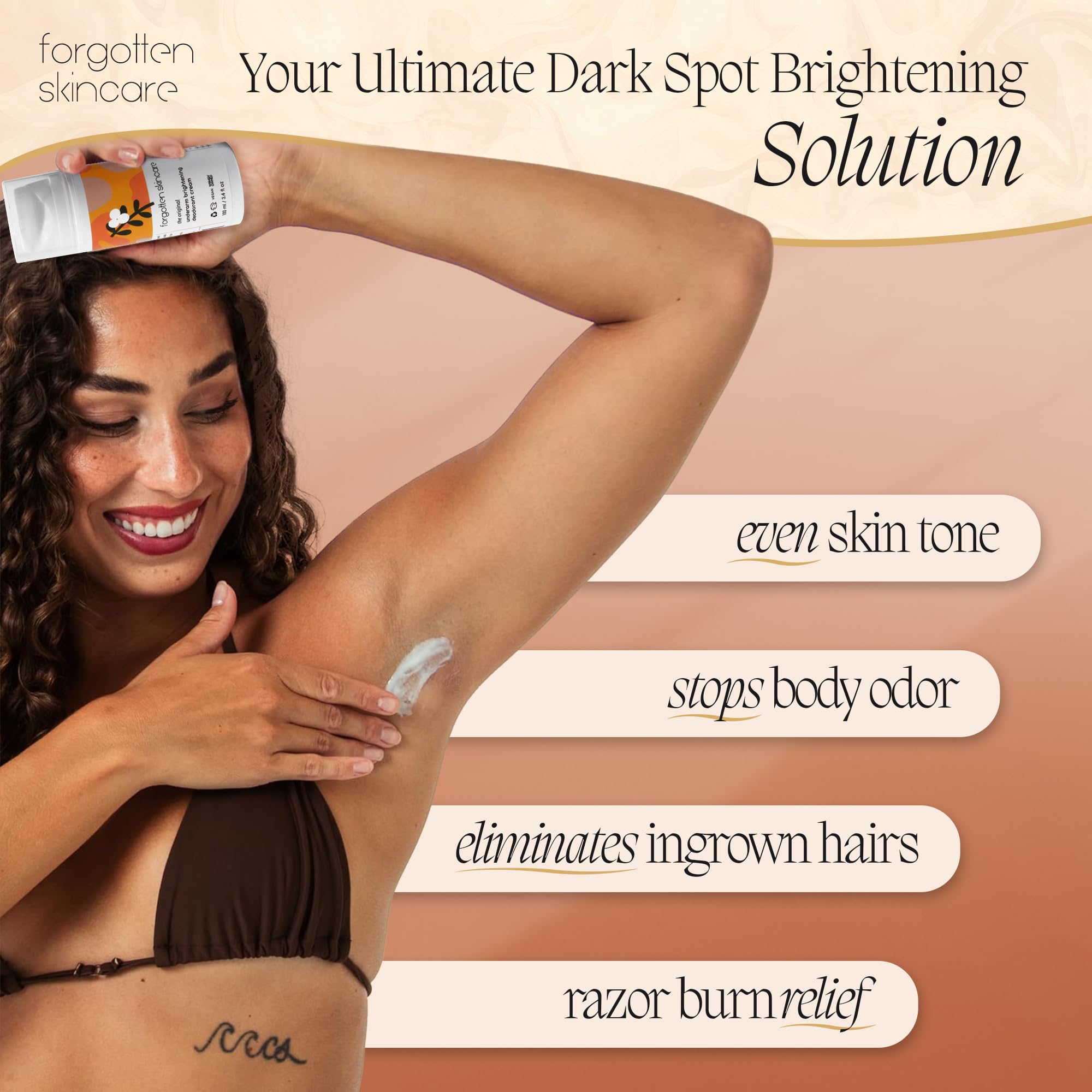 Forgotten Skincare being applied to underarm demonstrating odor control
