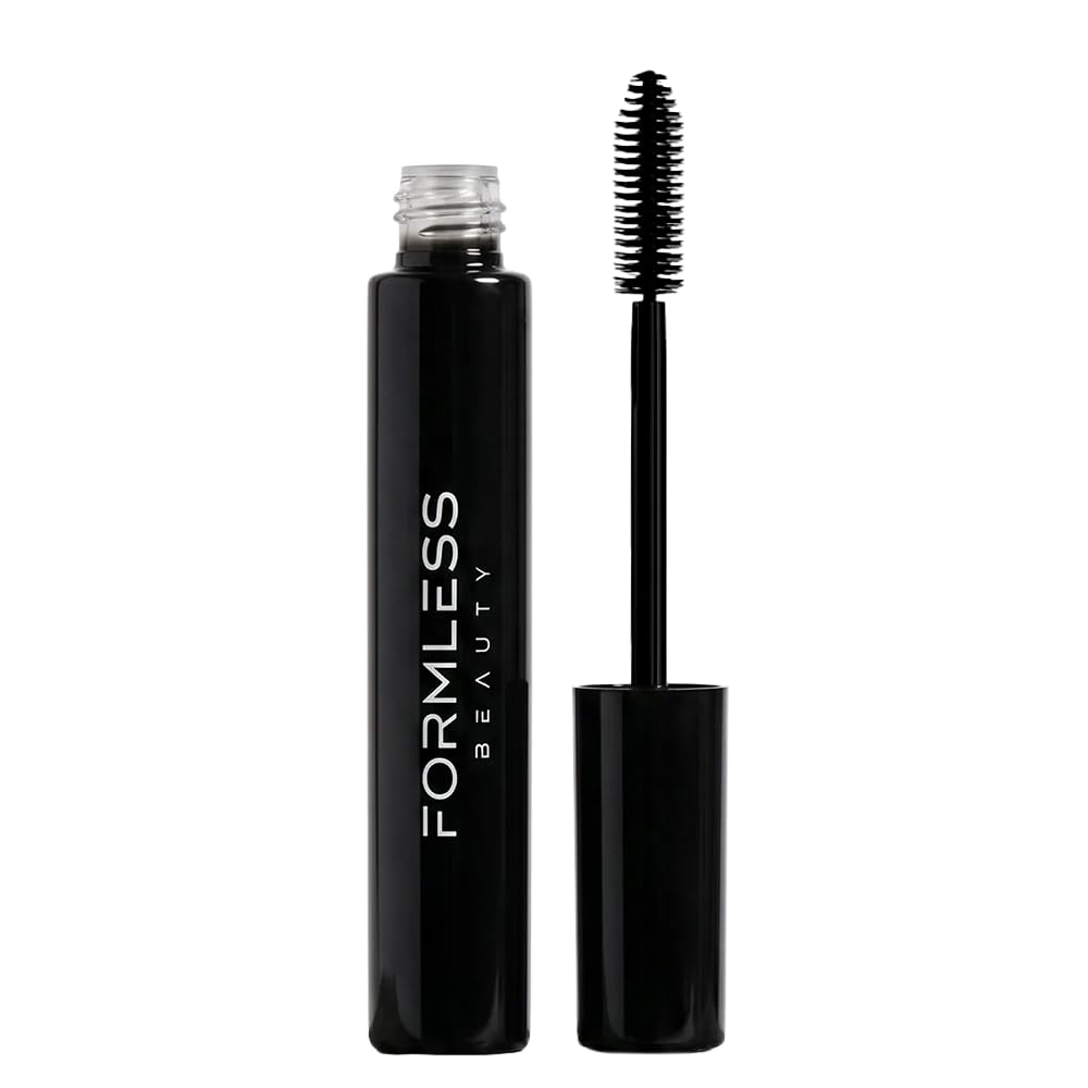 Formless Beauty Elevate Mascara front view showing sleek glass tube and label, conveys quality