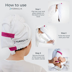 FORMUL-A wrapped on long hair demonstrating full coverage and reduced drying time