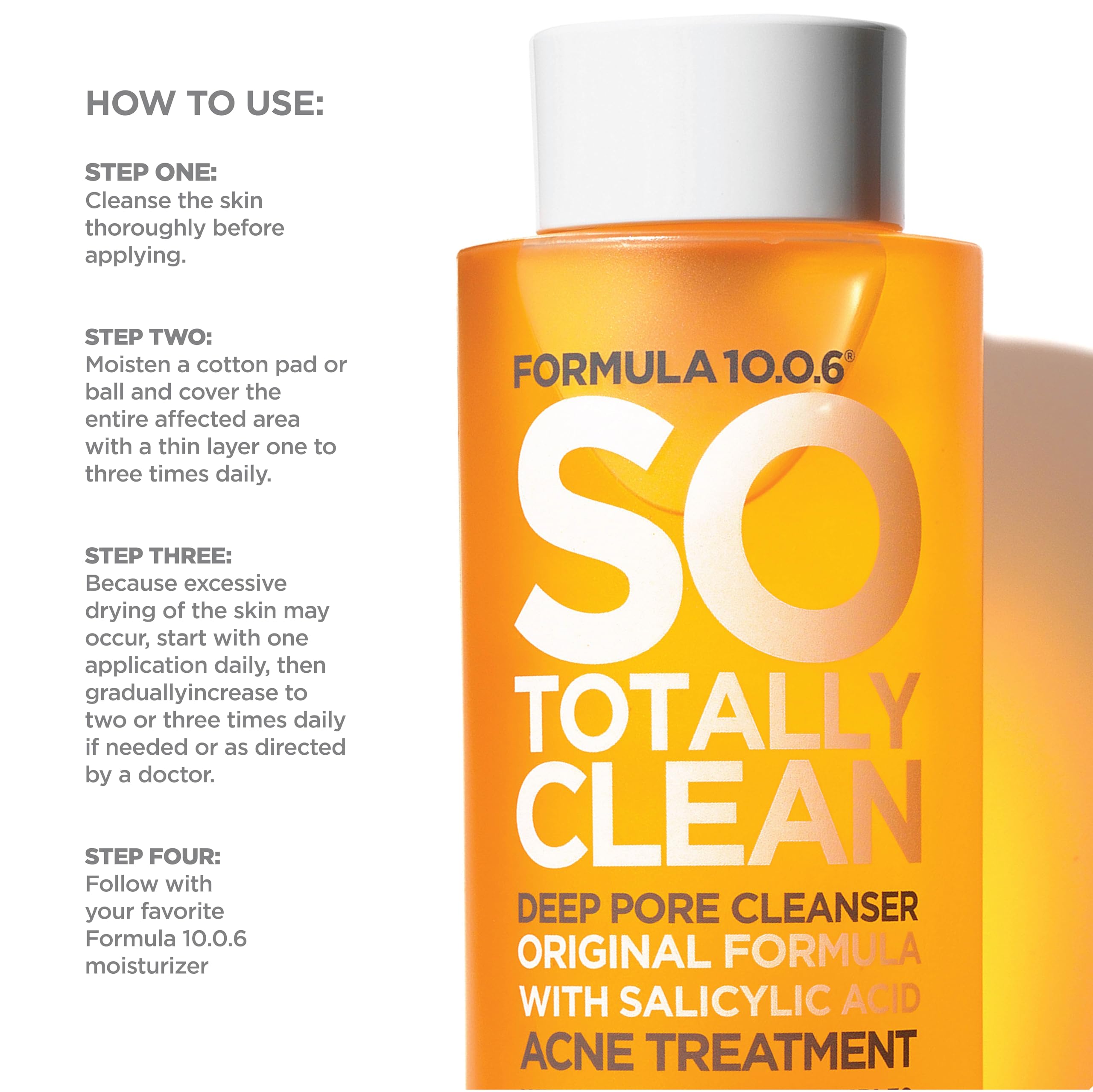 FORMULA 10.0.6 applied on cotton pad over skin demonstrating easy application