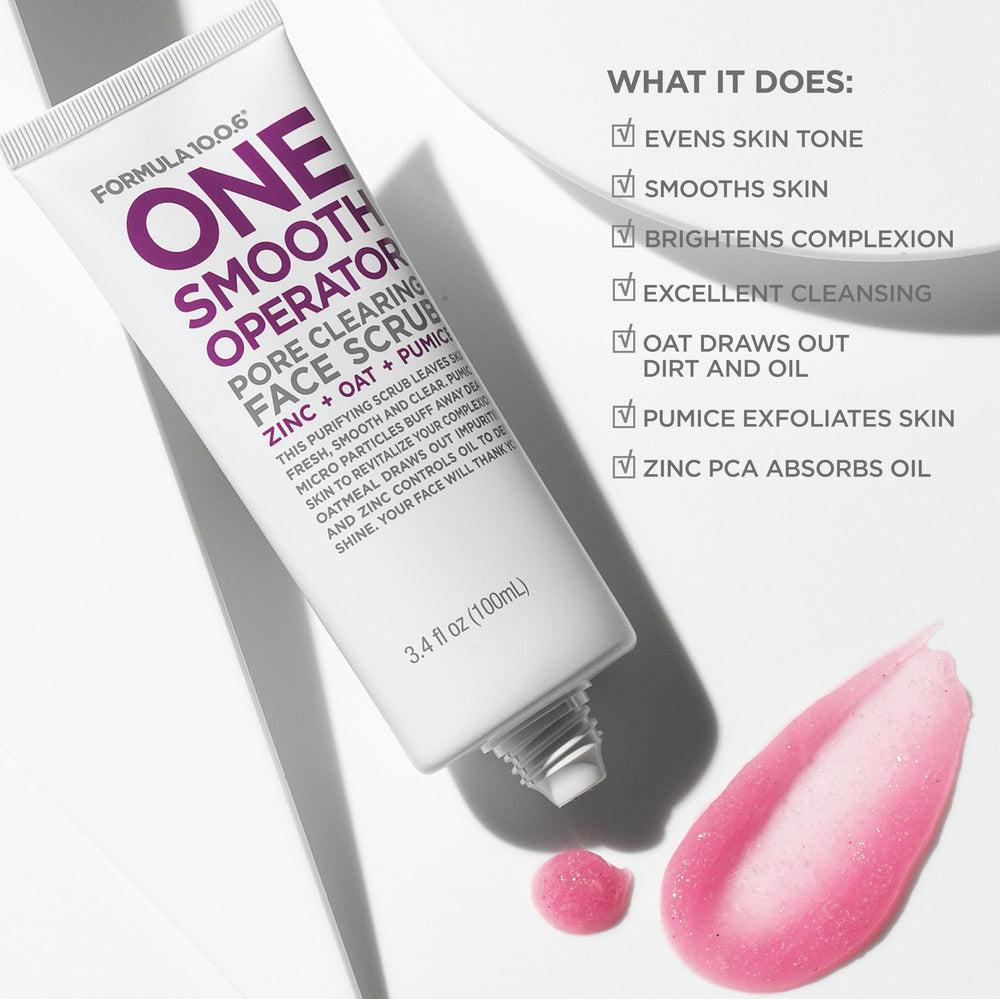 FORMULA 10.0.6 open jar texture revealing creamy scrub and visible pumice for effective exfoliation