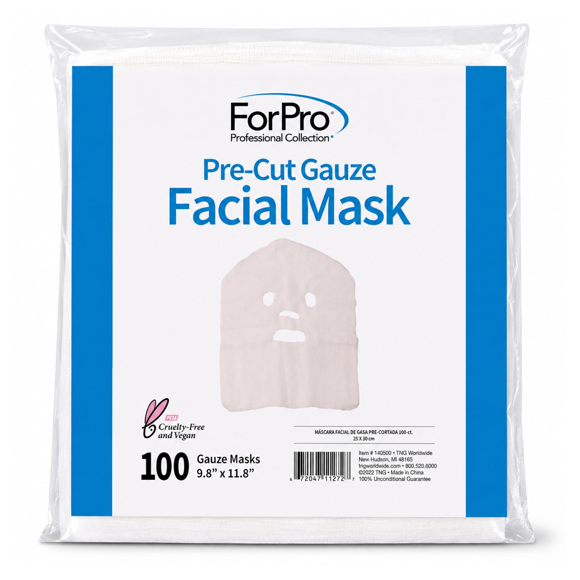 ForPro precut gauze mask unfolded flat to show eye nose mouth openings for accurate fit