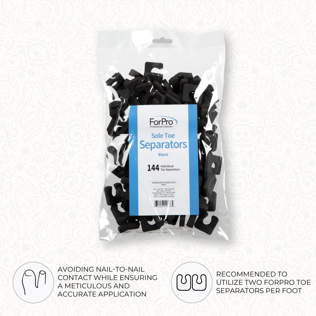ForPro separators on foot in use preventing polish smudges and aiding drying