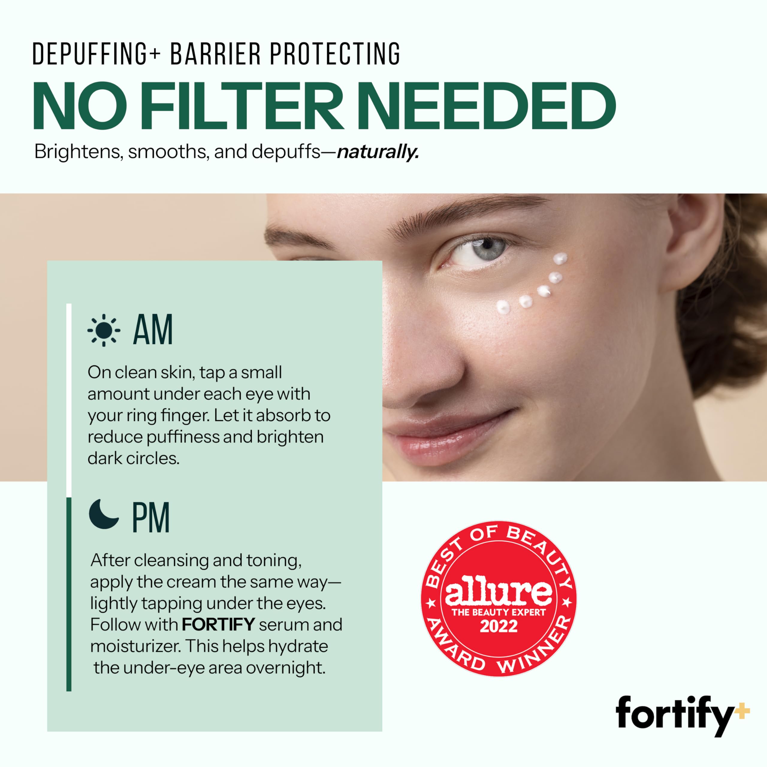 Fortify Skincare caffeine and peptides ingredient focus for energizing effect