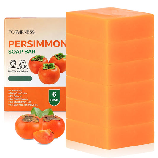forvirness front packaging showing six persimmon soap bars and benefits