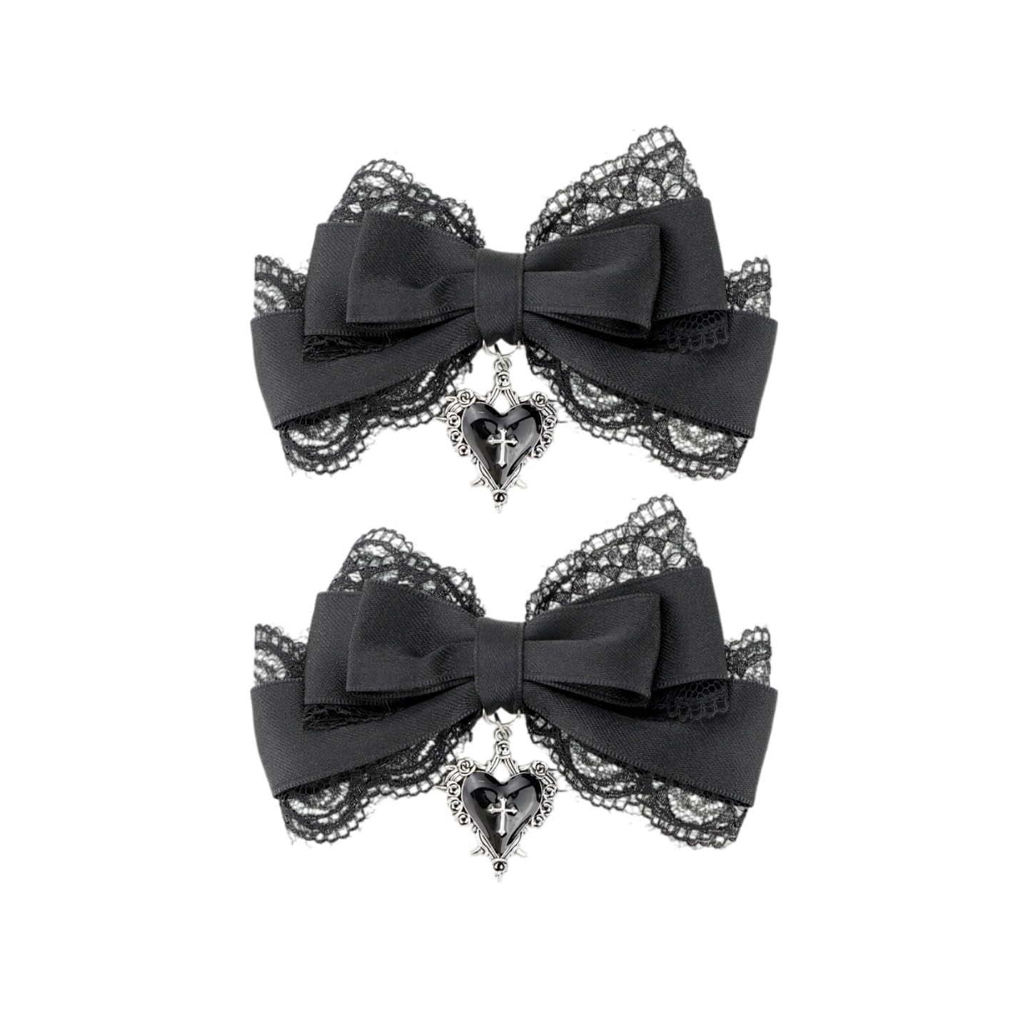 Fosrisix front view of dual black gothic bows showing elegant styling and versatile wear