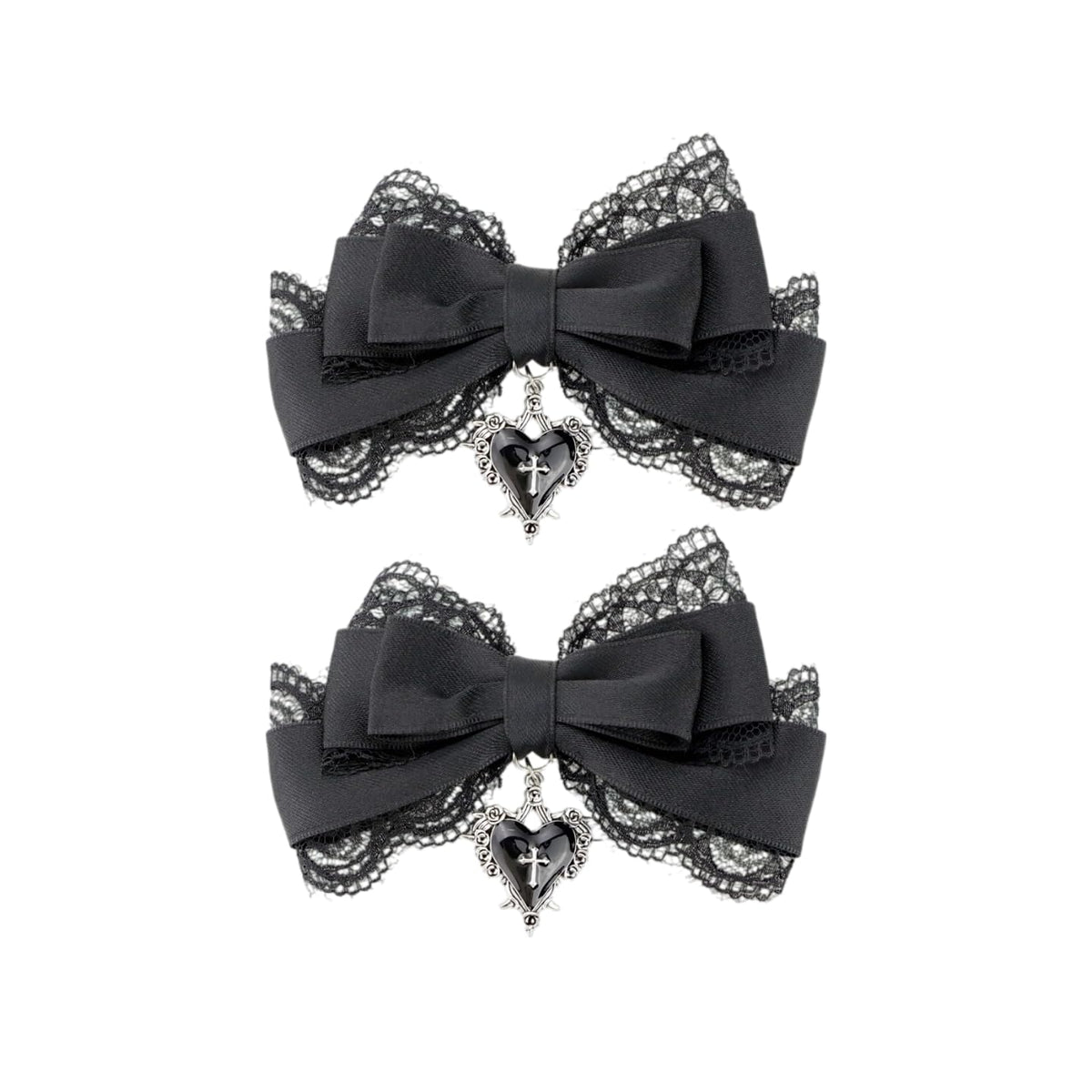Fosrisix front view of dual black gothic bows showing elegant styling and versatile wear