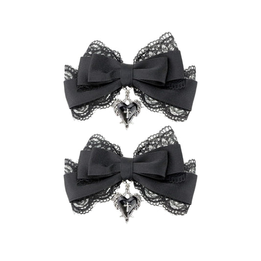Fosrisix front view of dual black gothic bows showing elegant styling and versatile wear