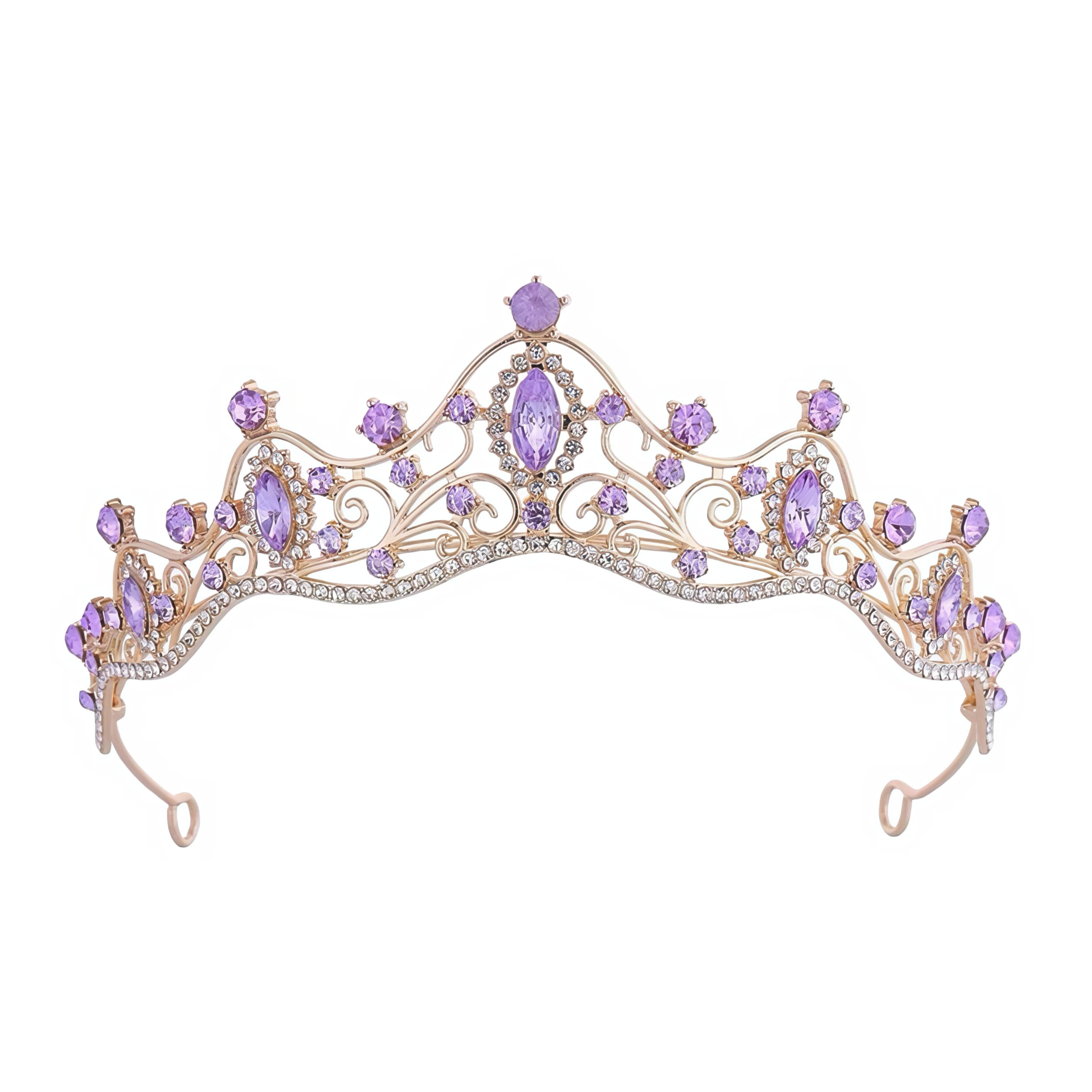 Fosrisix front view crown showing purple crystals and gold frame for striking shine