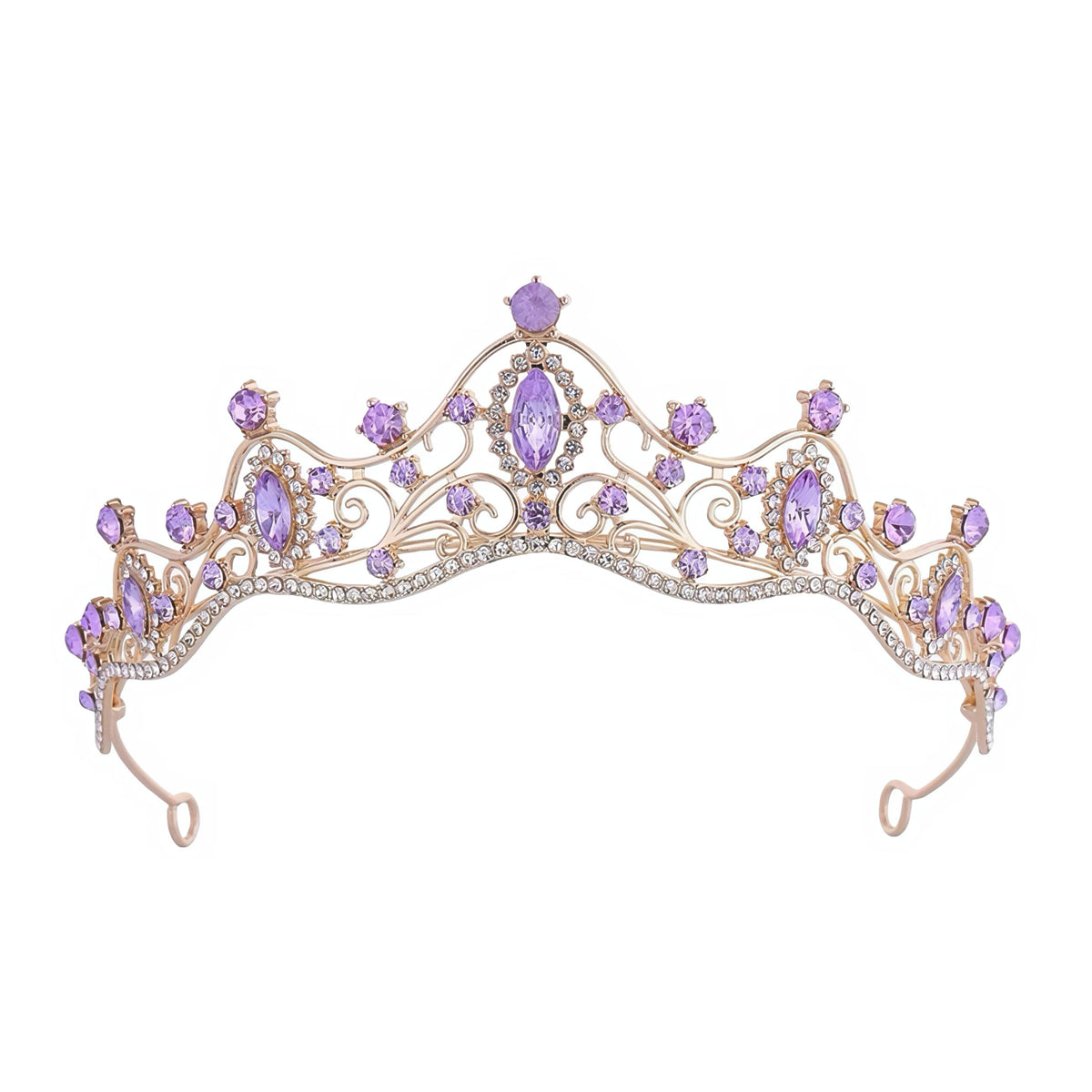 Fosrisix front view crown showing purple crystals and gold frame for striking shine
