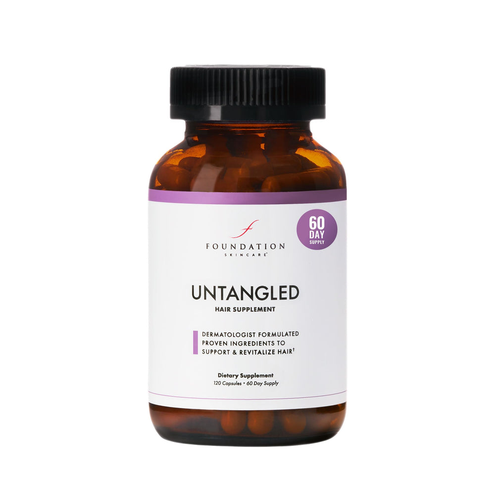 Foundation Skincare UnTangled front packaging showing full supplement benefits