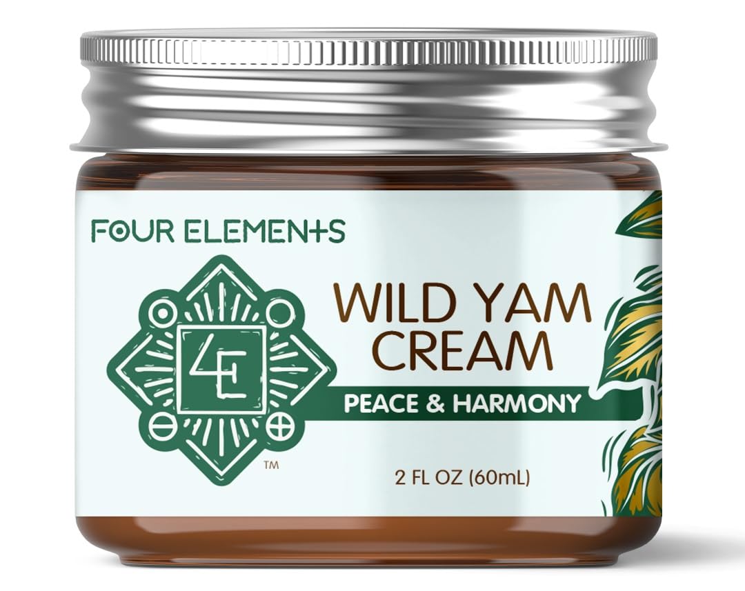 Four Elements 4E jar front view showcasing organic cream and brand benefits