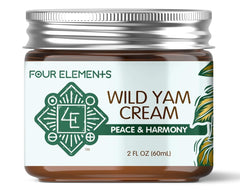 Four Elements 4E jar front view showcasing organic cream and brand benefits