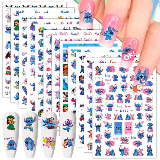 Foweso front packaging showing 12 sheets and cute blue monsters for instant nail style