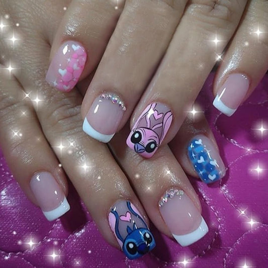 Foweso front packaging showing French tip nails and kawaii monsters, showcasing quick party-ready style