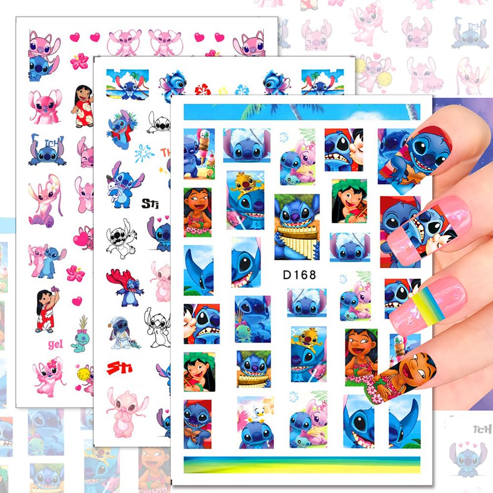Foweso stickers applied on painted fingernails demonstrating finished cute manicure
