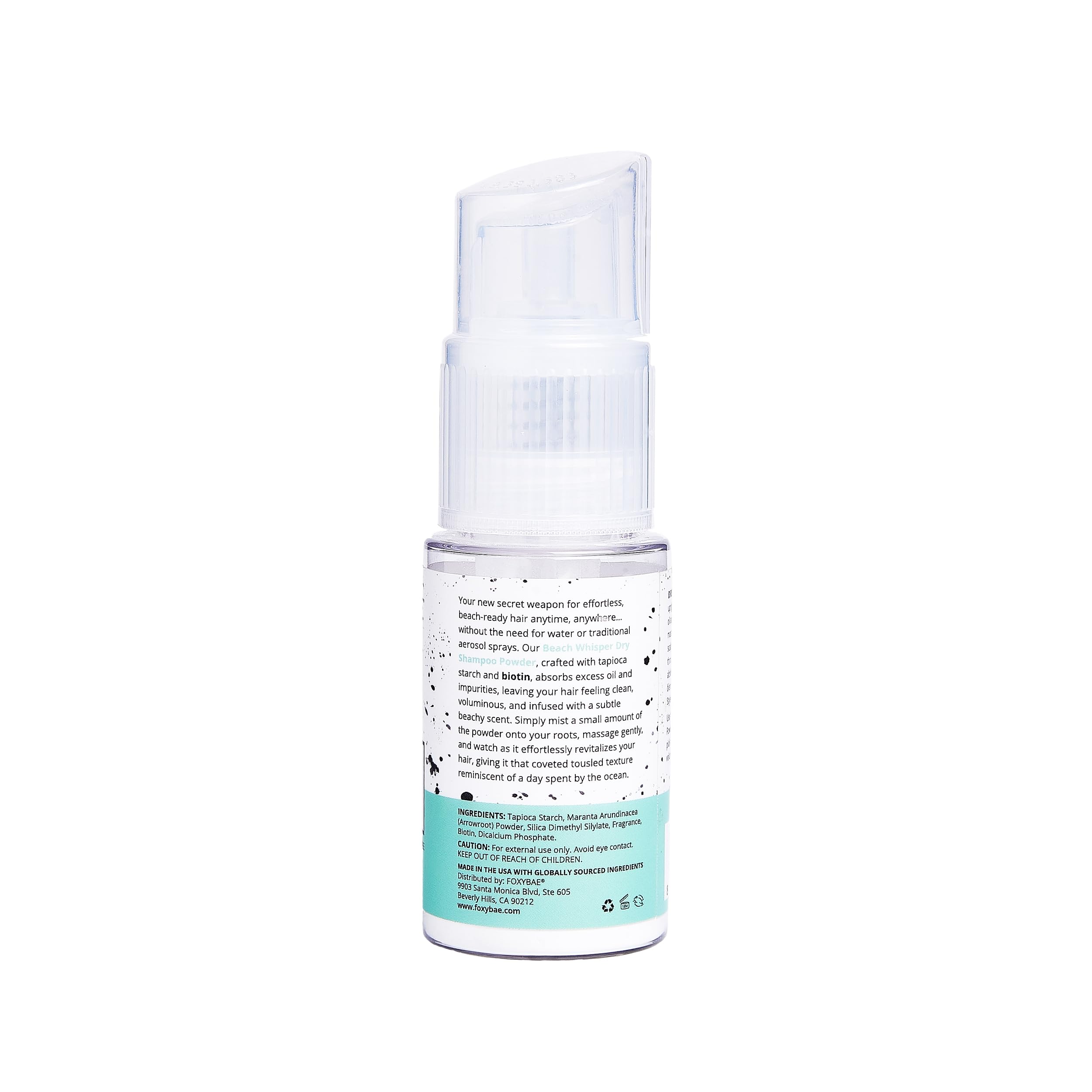 FoxyBae Beach Whisper next to everyday items showing portable 1.3 oz convenience