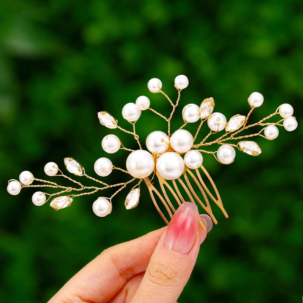 Foyte gold hair comb front view showing elegant design and secure hold