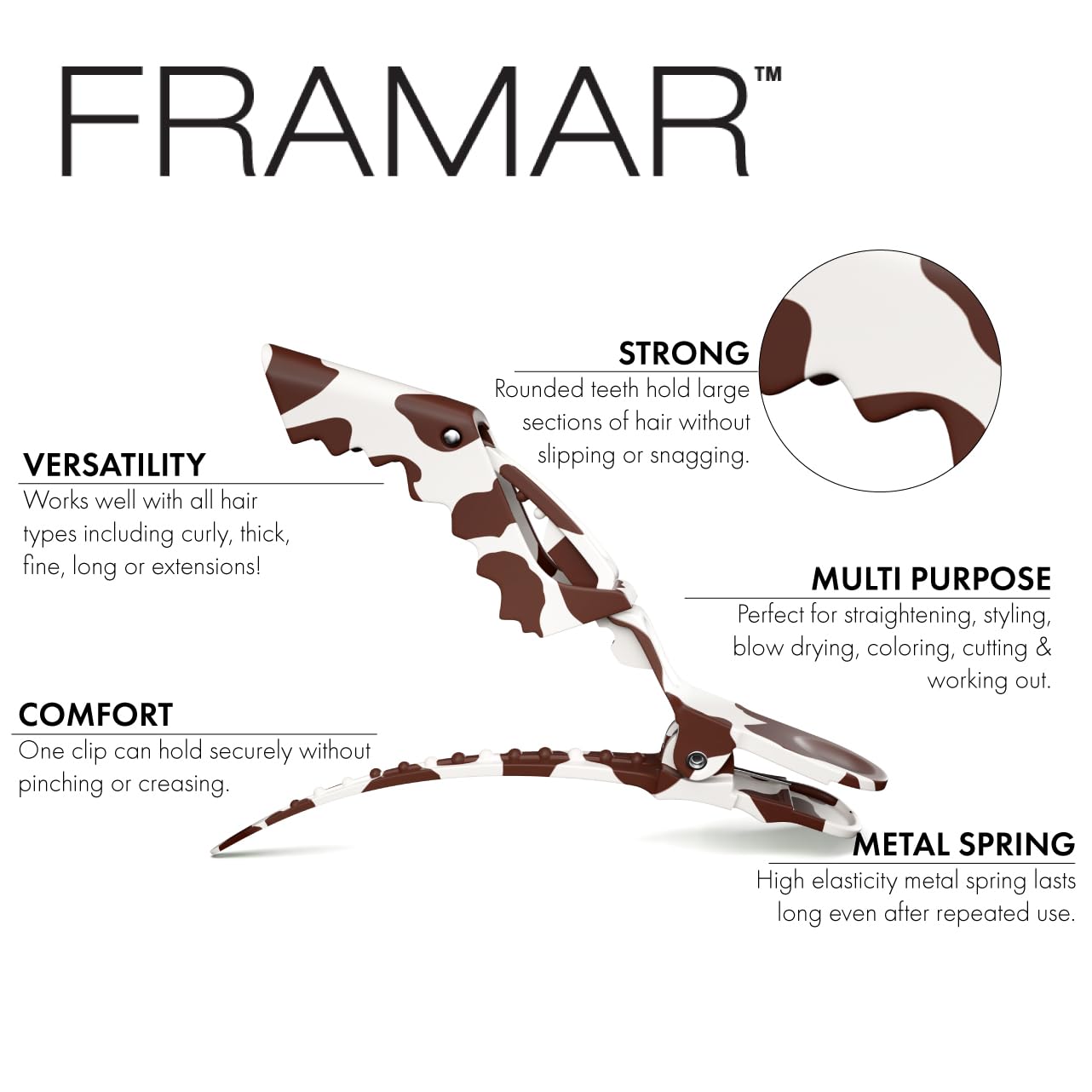 FRAMAR close-up of clip jaw texture showing rubberized grip for slip-free sectioning