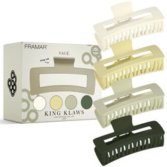 FRAMAR front view of four sage green claw clips showing color variety and compact pack — stylish secure hold