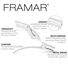 FRAMAR clip in use during blow-drying holding a section securely for styling