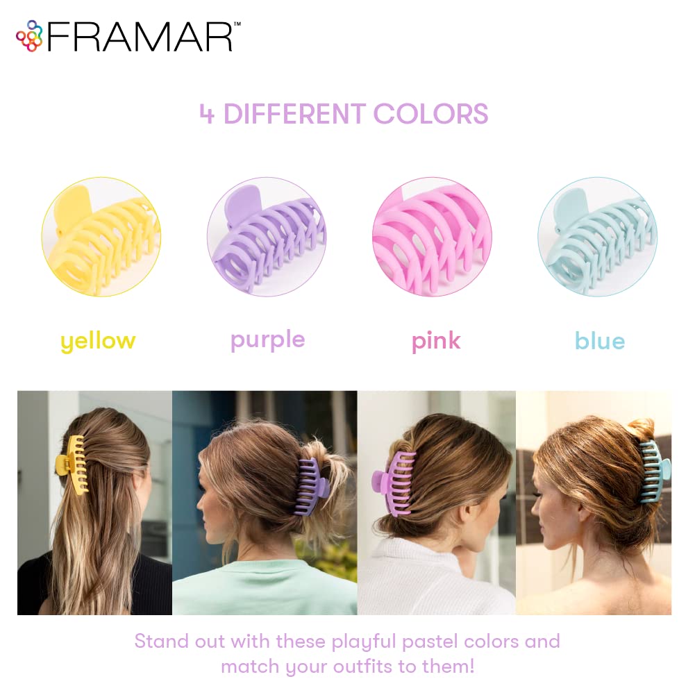 FRAMAR four pastel clips displayed in lifestyle setting showing color coordination benefit