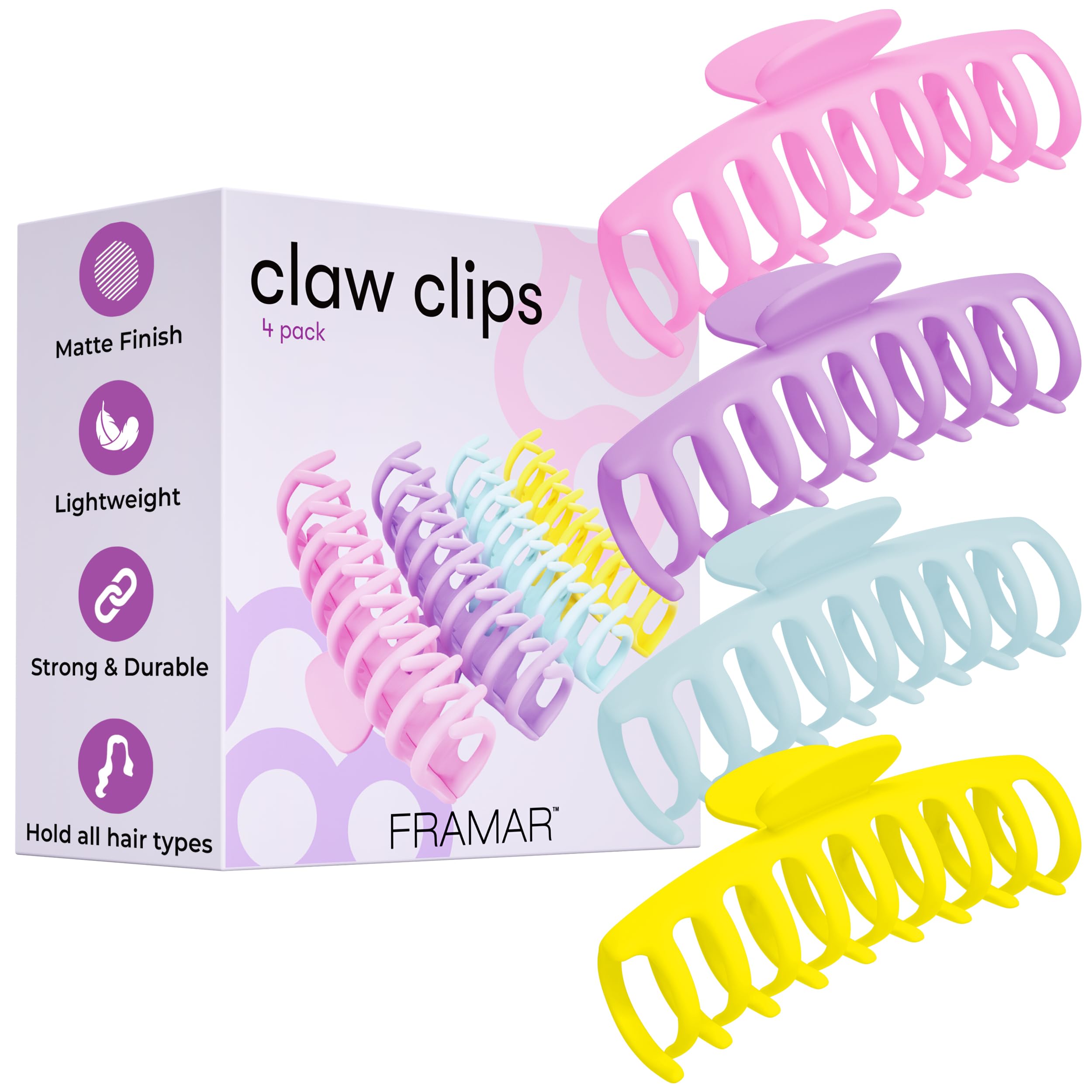 FRAMAR front view of large pastel claw clip showing sleek matte finish and secure hold