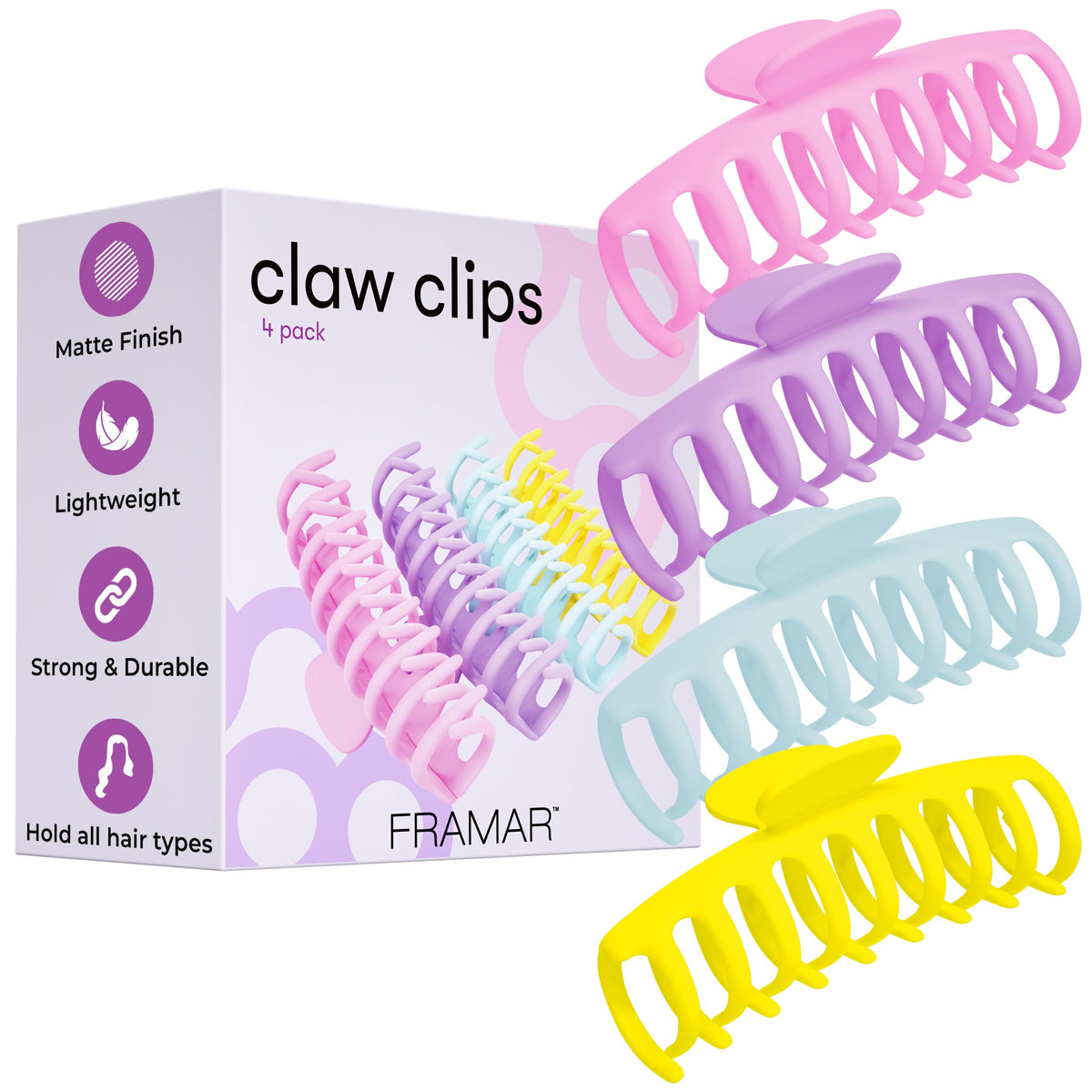 FRAMAR front view of large pastel claw clip showing sleek matte finish and secure hold