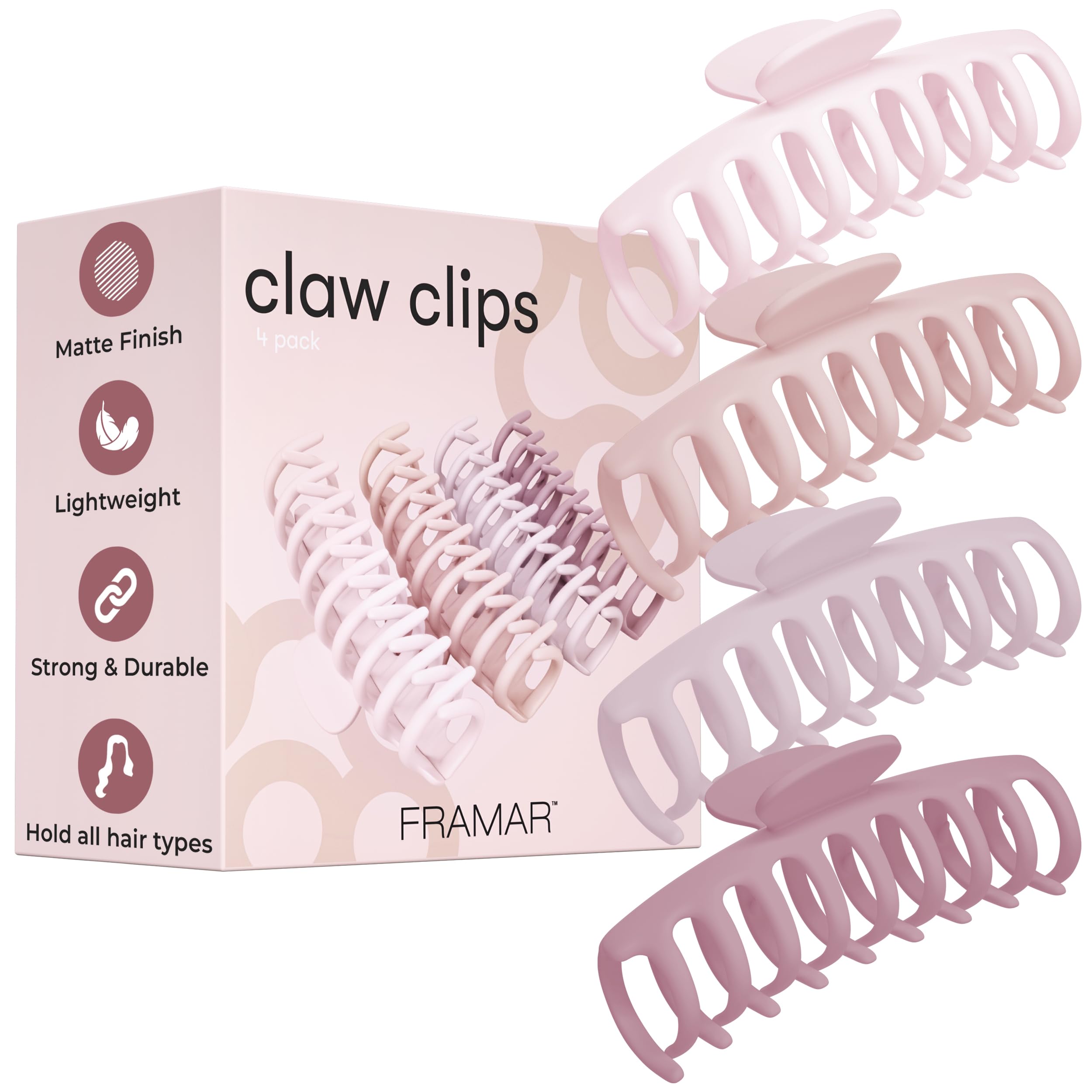 FRAMAR front view of large claw clip showing shape and hold benefit