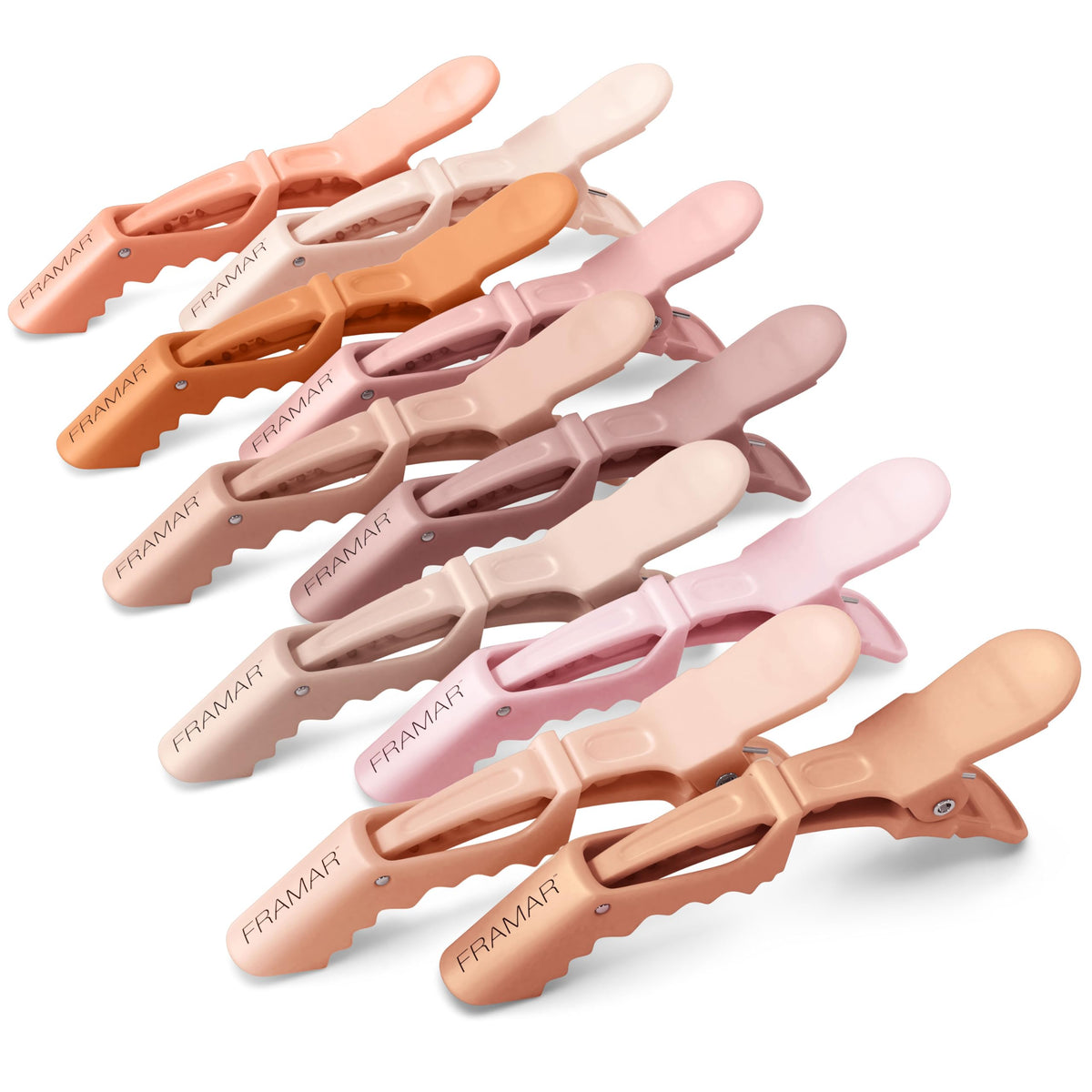 FRAMAR front view of 10-pack clips showing neutral color and convenience