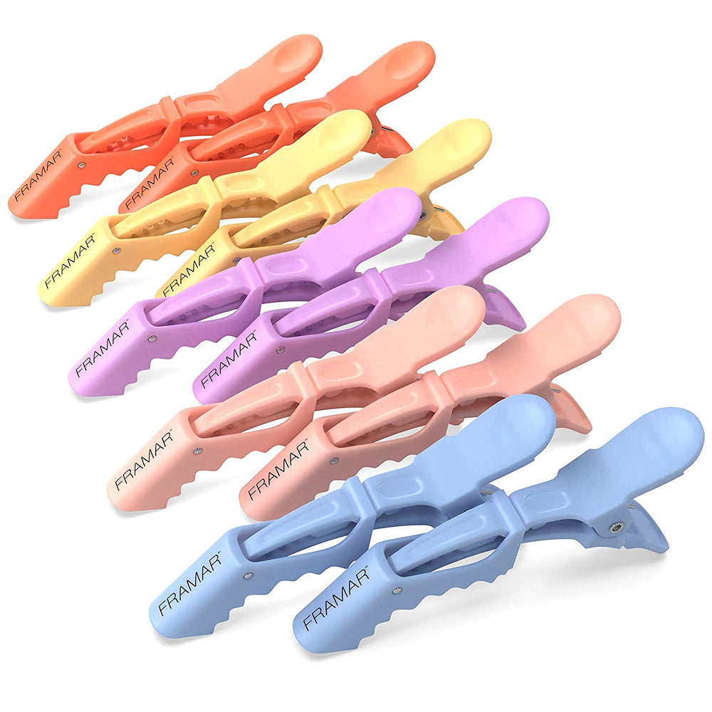 FRAMAR pastel alligator clips front pack showing neat salon-ready set