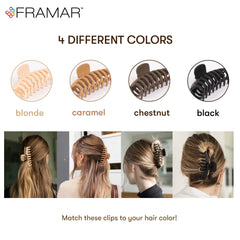 FRAMAR clip held in hand showing extra-large scale ideal for voluminous hair