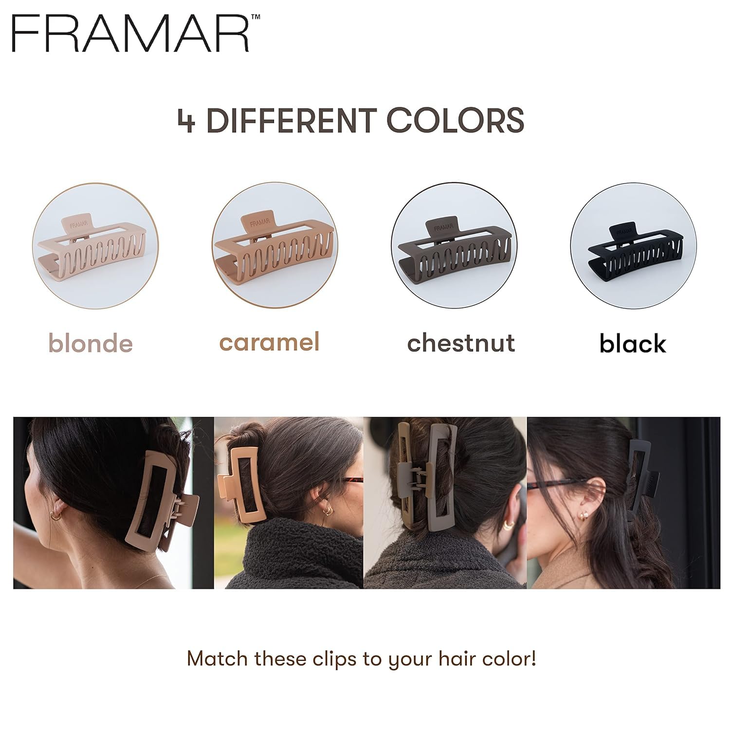 FRAMAR clip next to a hand to show extra-large size for gathering substantial hair volume