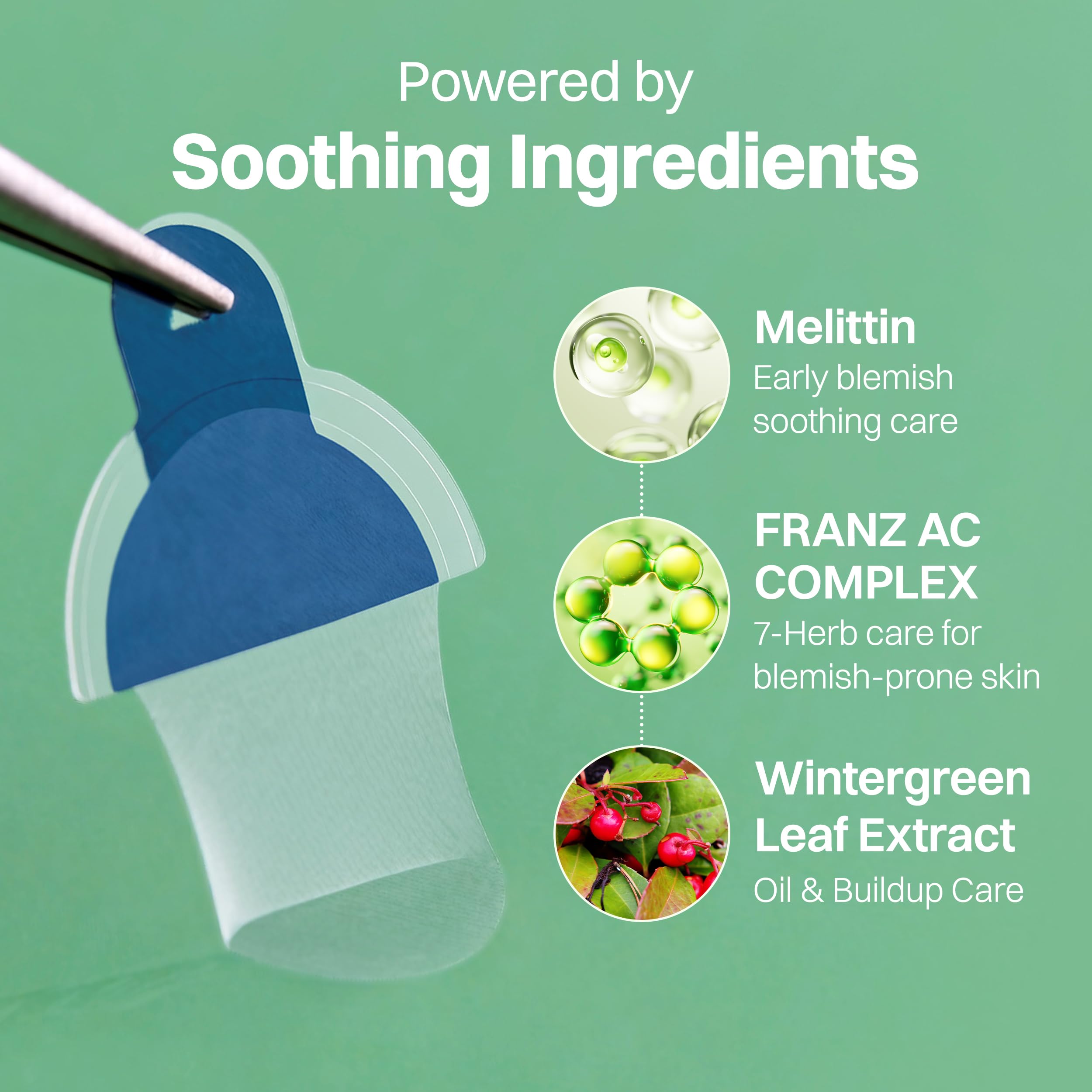 FRANZ ingredient display with Centella and Tea Tree for calming-look benefit