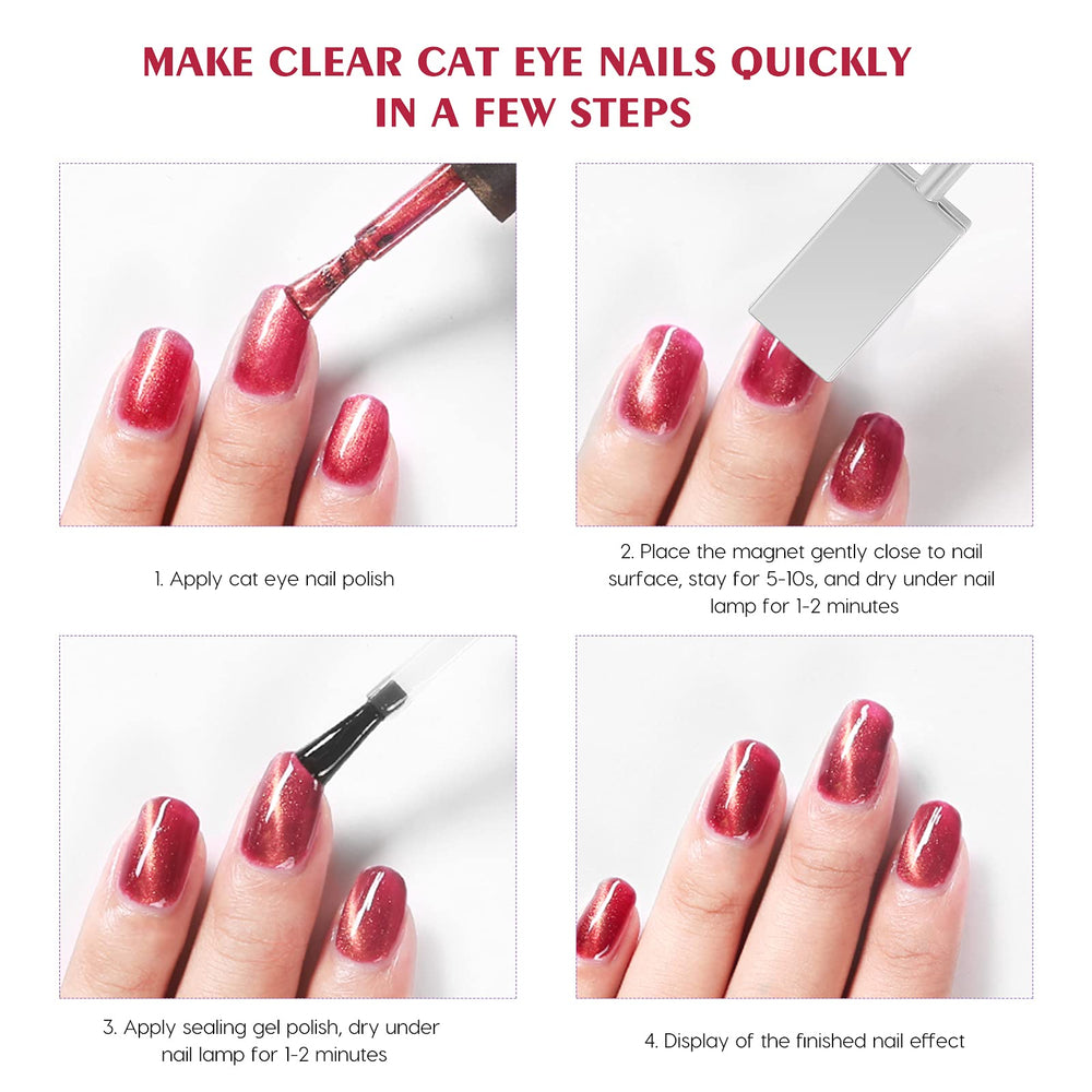FRCOLOR magnet held over wet gel showing instant 3D cat-eye formation benefit