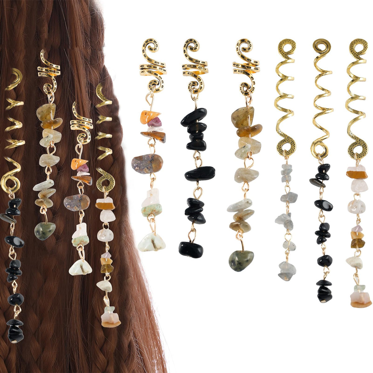 FRDTLUTHW front packaging showing six hair charm styles and benefits