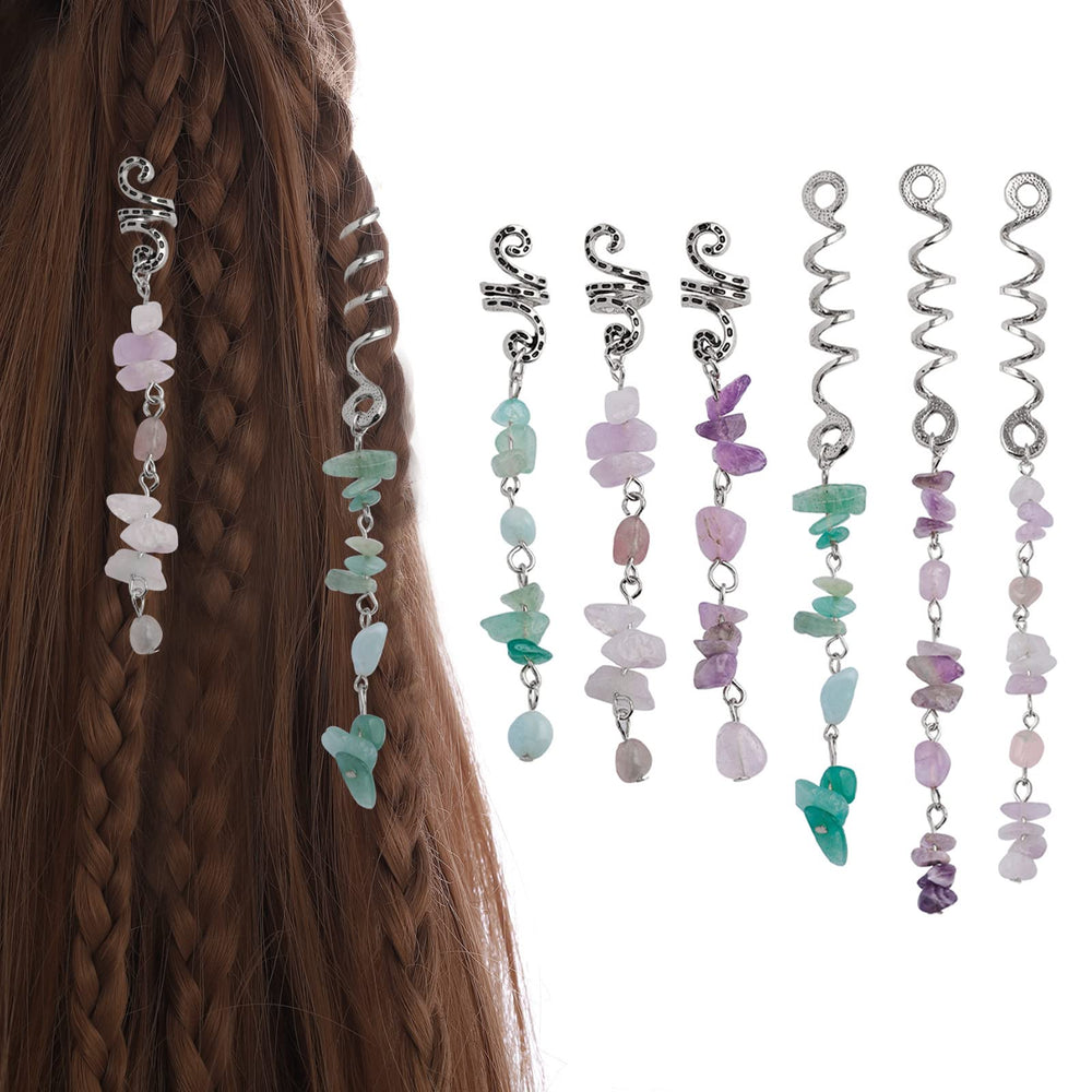 FRDTLUTHW front view of six silver-mix hair tassel charms showing variety and convenience