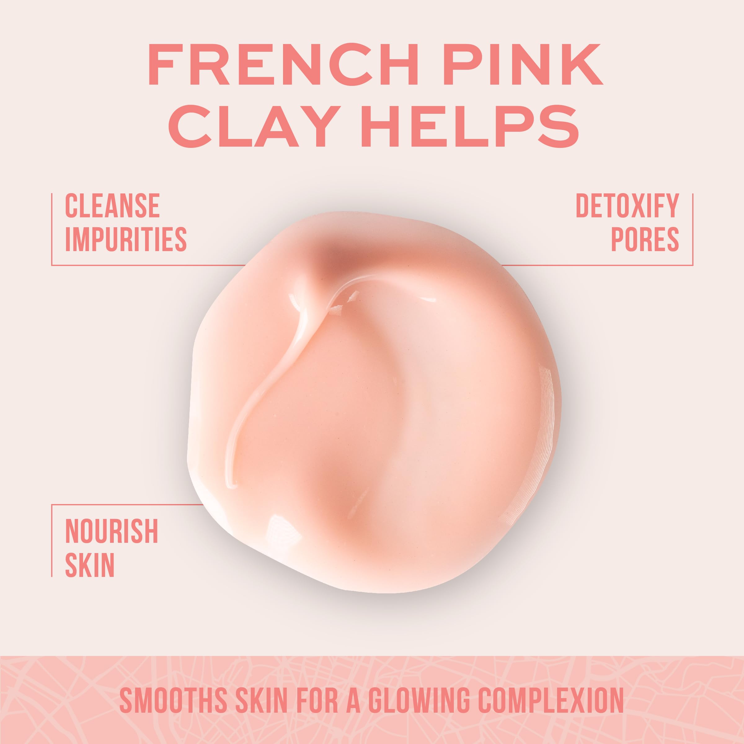 Freeman French pink clay texture close-up, pore-clearing visual benefit