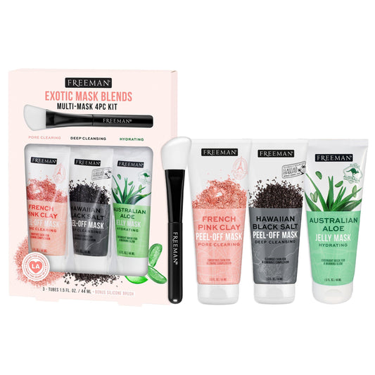 Freeman front packaging showing all masks and brush, clear kit benefit