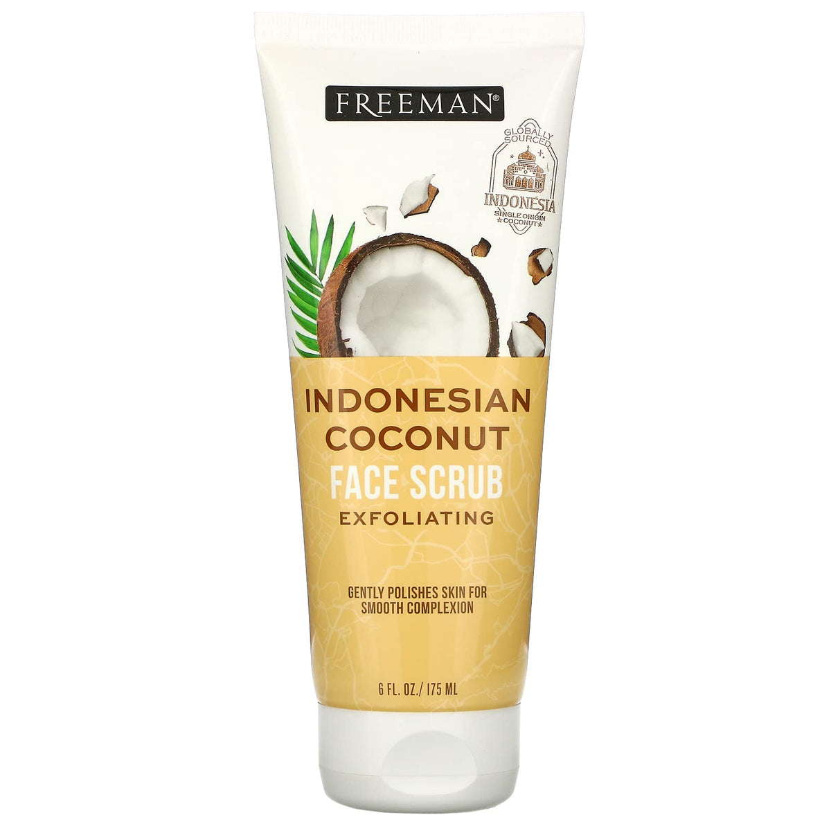 Freeman jar front view showing Indonesian coconut label and smooth skin result