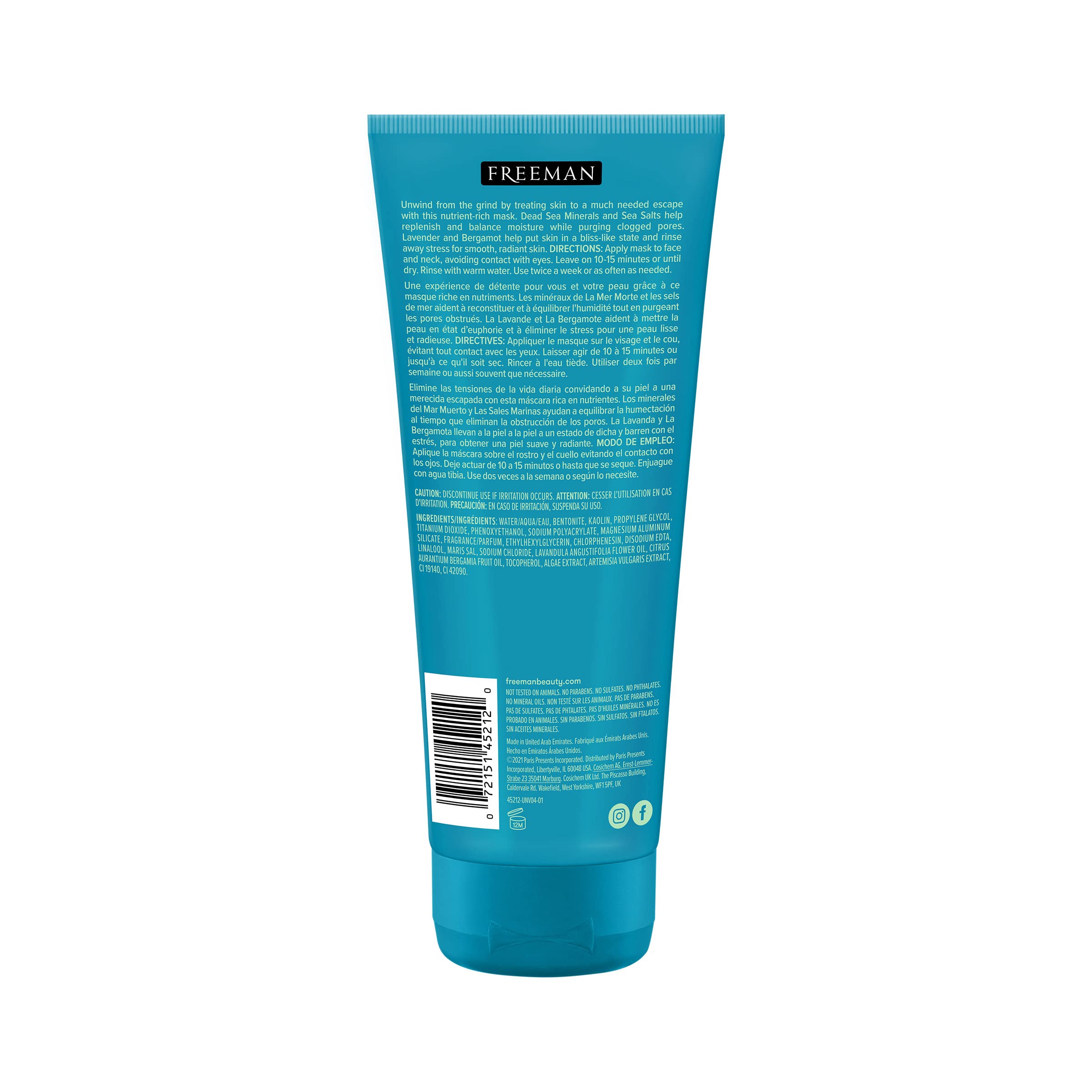 Freeman lavender and sea salt ingredients staged to show soothing and exfoliating benefits