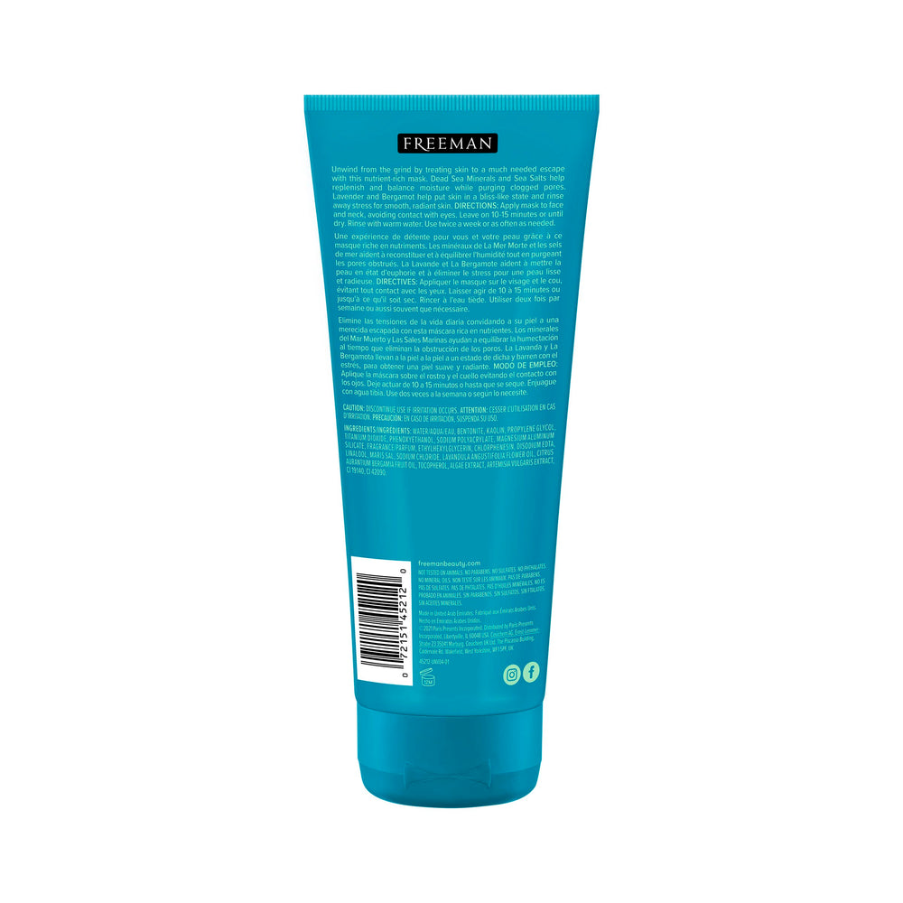 Freeman lavender and sea salt ingredients staged to show soothing and exfoliating benefits