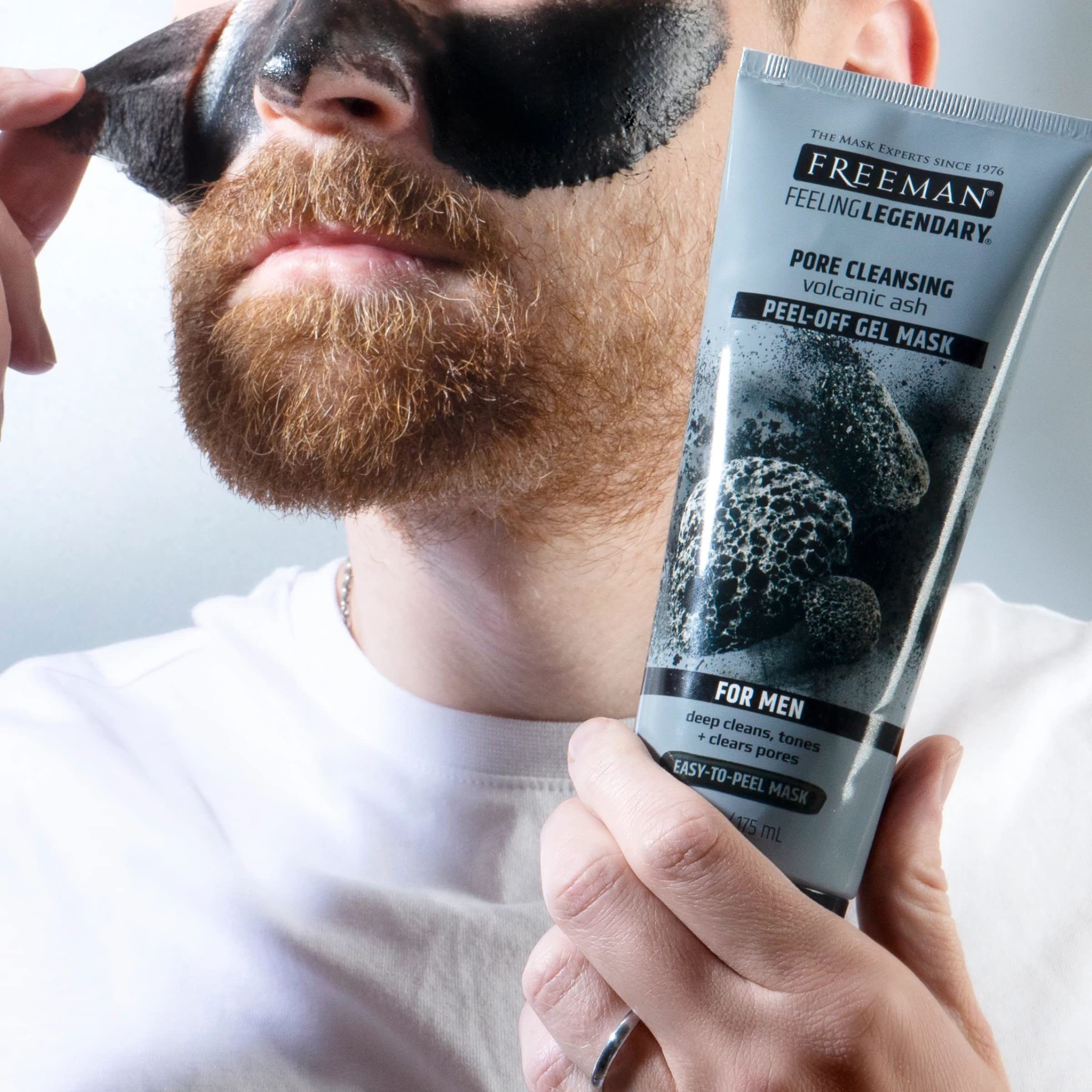 Freeman mask being peeled demonstrating gentle removal and clean skin