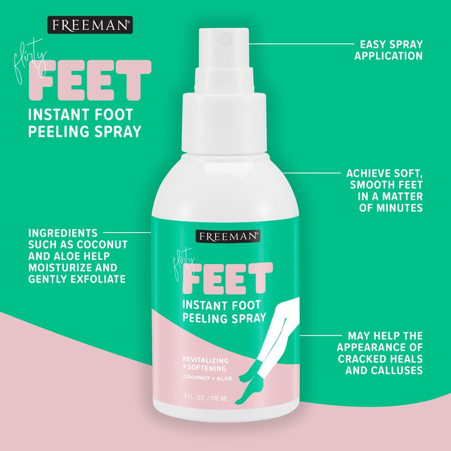 Freeman spray texture on foot demonstrating easy application and quick exfoliation
