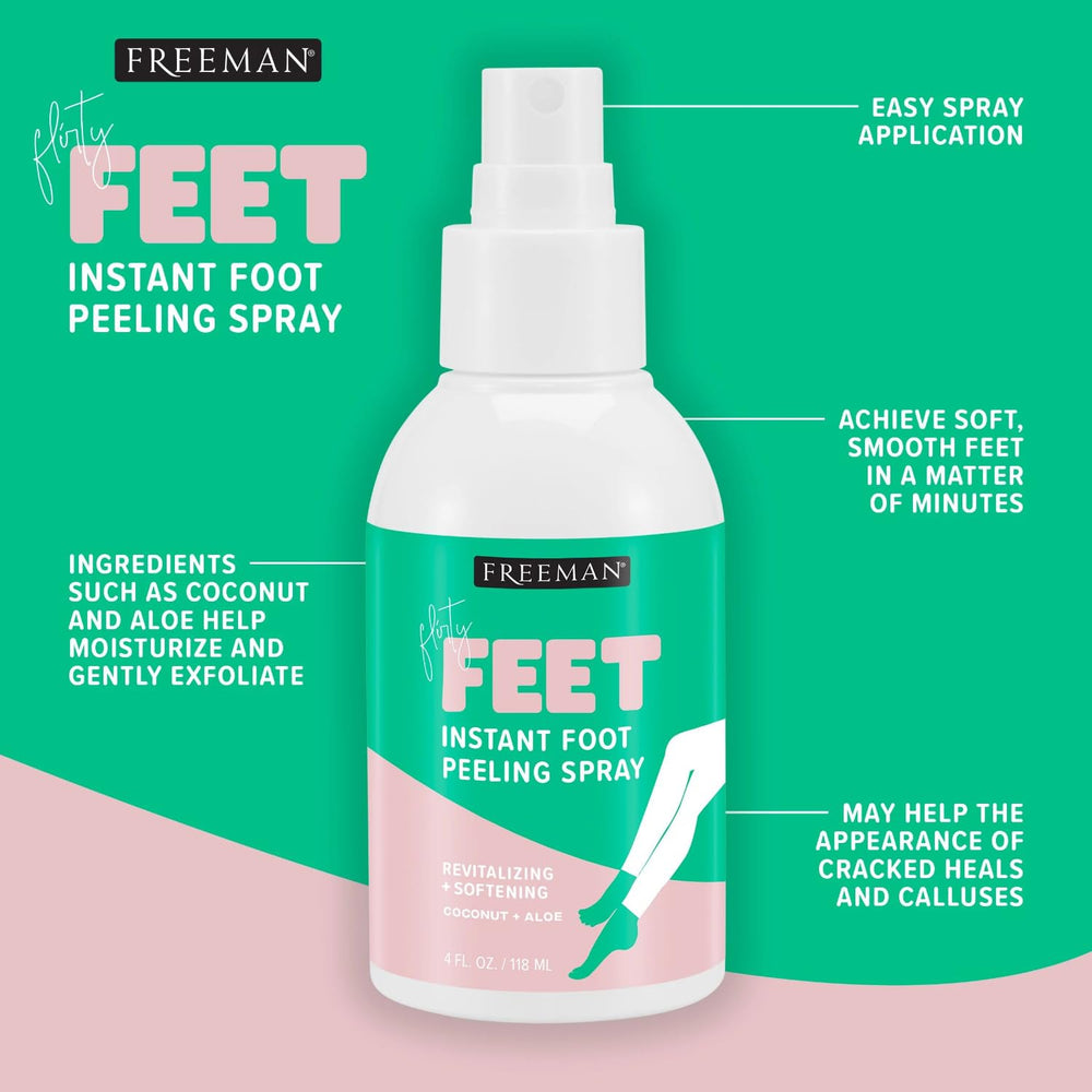 Freeman spray texture on foot demonstrating easy application and quick exfoliation
