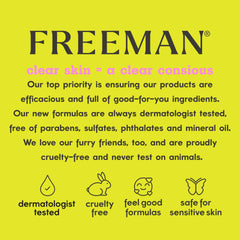 Freeman ingredient focus with watermelon and aloe icons showing soothing and hydrating benefits