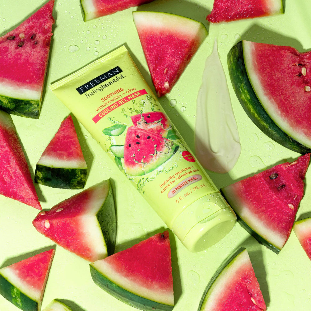 Freeman mask applied pre and post showing calmer, hydrated-looking skin