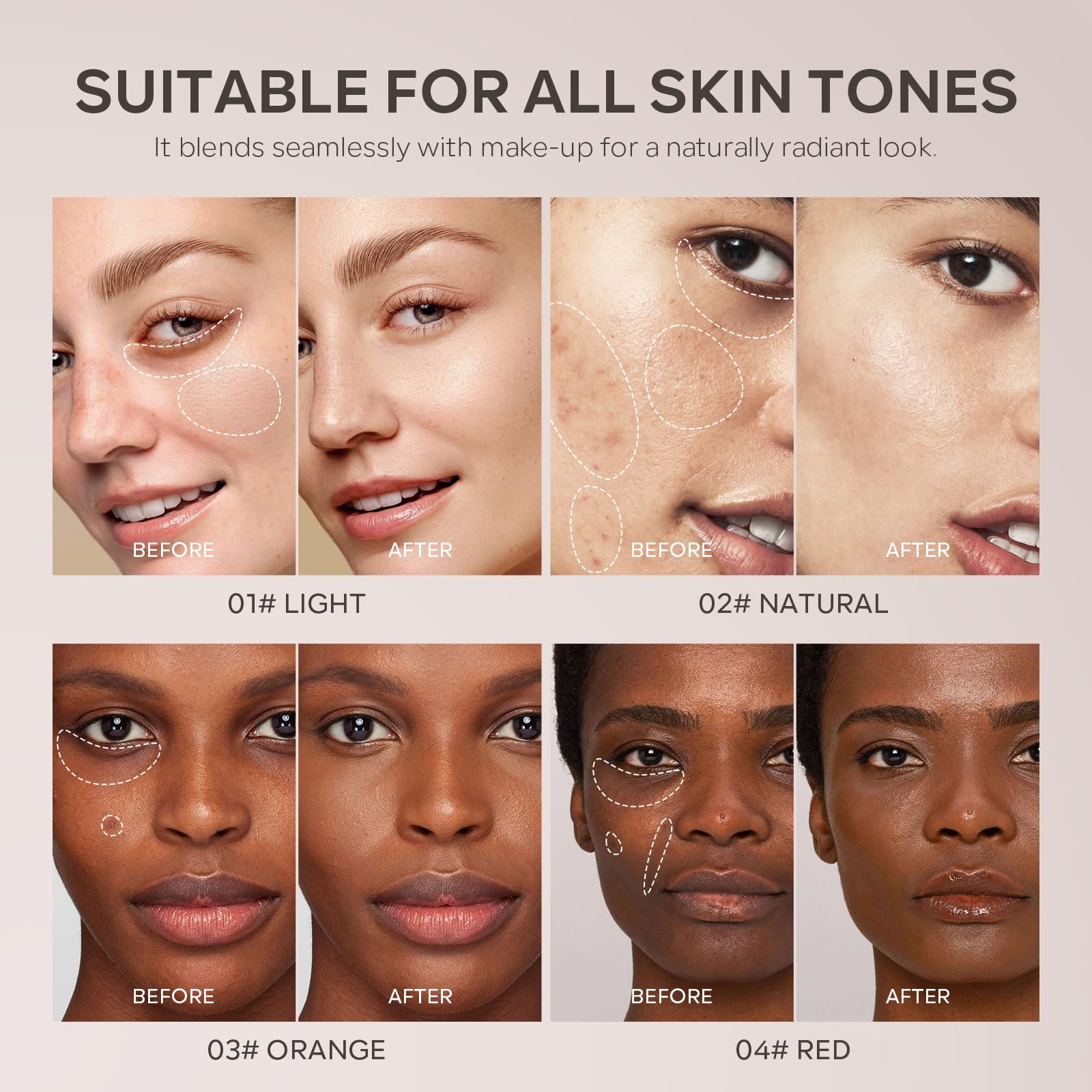 FREEORR before and after under-eye application showing visible neutralizing effect